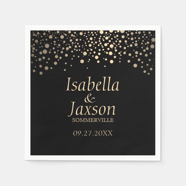Black and Gold Faux Foil Dots  Napkin (Front)