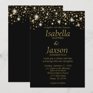 Black and Gold Faux Foil Sparkle Dots Invitation