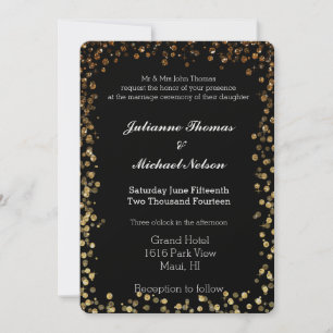 Black and Gold Faux Glitter Bokeh Wedding Invitation