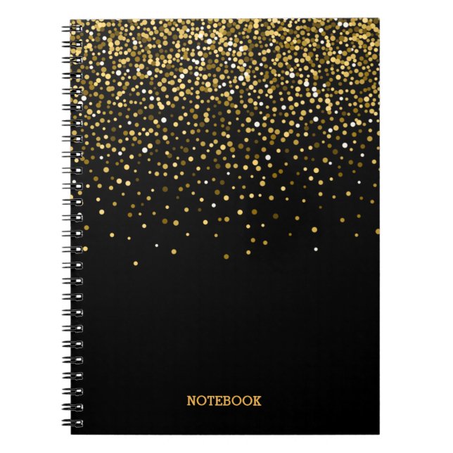Black and Gold Faux Glitter Dust Notebook (Front)