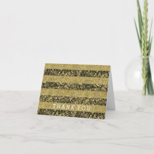 Black and Gold Faux Glitter Stripes Thank you Card