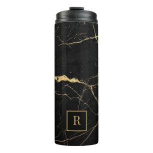 Black and gold faux marble texture thermal tumbler