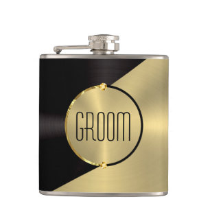 Black and gold faux metallic geometric design hip flask