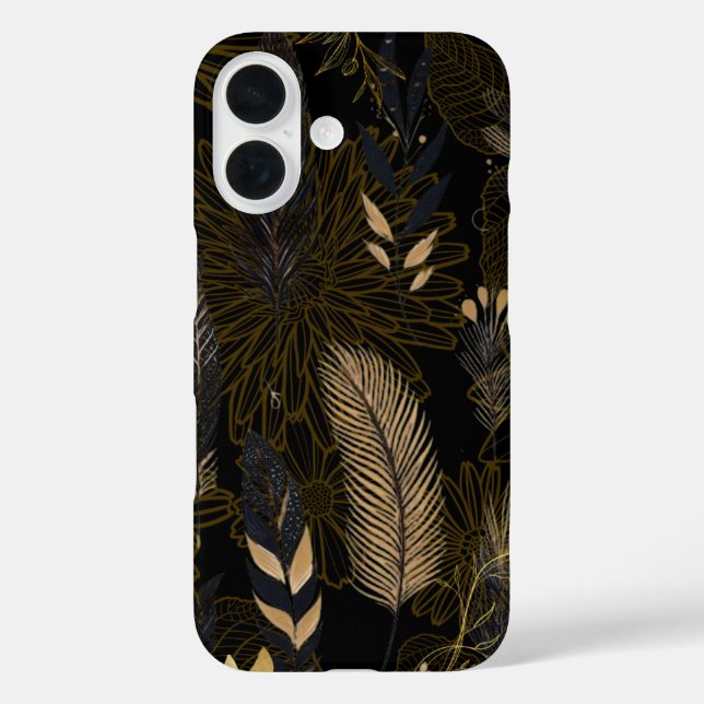 Black and Gold Feather Printed iPhone / iPad case (Back)