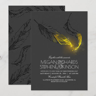 Black and Gold Feathers Chic Elegant Fall Wedding Invitation