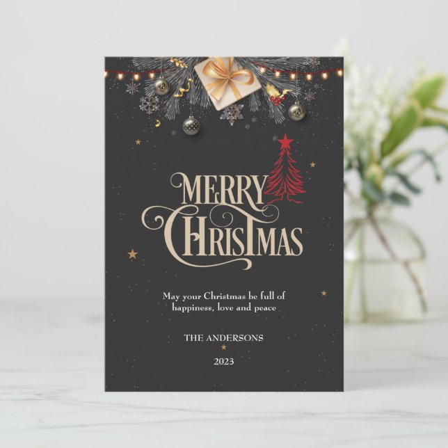 Black and Gold Festive Merry Christmas Card  (Standing Front)