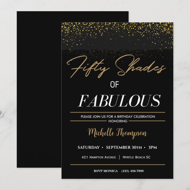  Black and Gold Fifty Shades of Fabulous Birthday Invitation (Front/Back)