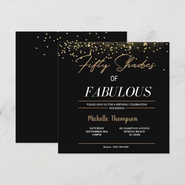  Black and Gold Fifty Shades of Fabulous Birthday  Invitation (Front/Back)