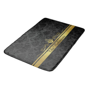 Black and Gold Filigree Bath Mat
