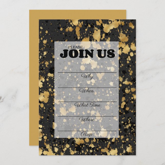 Black and Gold Fill In Multi Purpose Invitation (Front/Back)