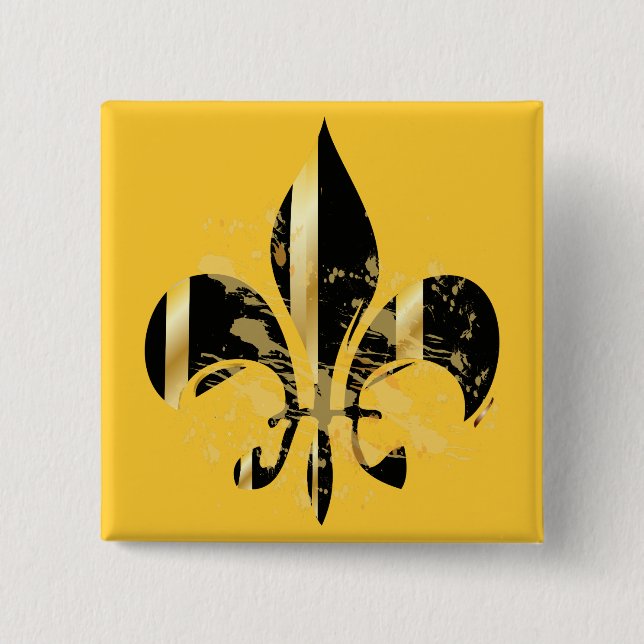 Black and Gold Fleur de Lis 15 Cm Square Badge (Front)