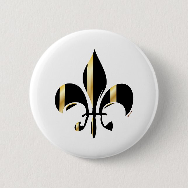 Black and Gold Fleur de Lis 6 Cm Round Badge (Front)