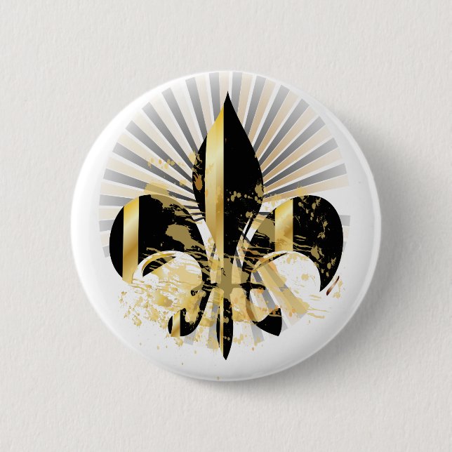 Black and Gold Fleur de Lis 6 Cm Round Badge (Front)