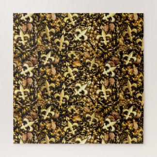 Black and Gold Fleur de Lis and Football Beads Jigsaw Puzzle