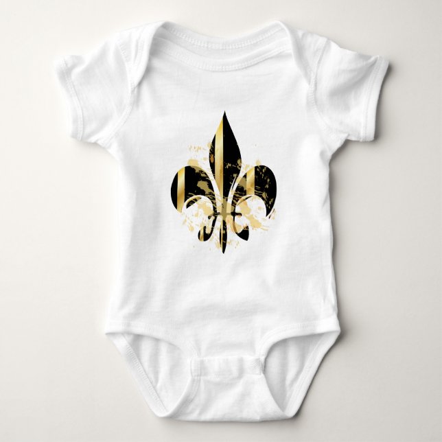 Black and Gold Fleur de Lis Baby Bodysuit (Front)