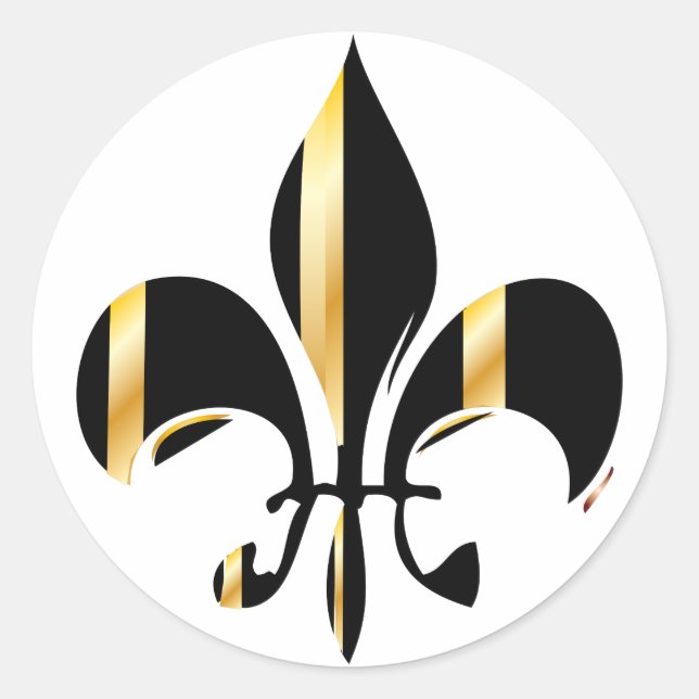 Black and Gold Fleur de Lis Classic Round Sticker (Front)