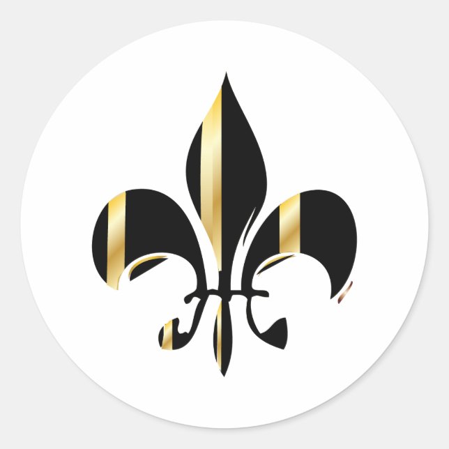 Black and Gold Fleur de Lis Classic Round Sticker (Front)