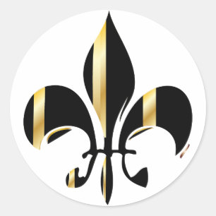 Black and Gold Fleur de Lis Classic Round Sticker