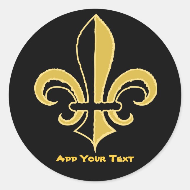 Black and Gold Fleur de lis Classic Round Sticker (Front)
