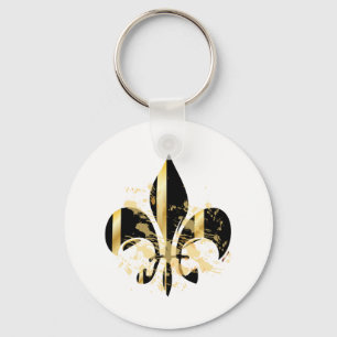 Black and Gold Fleur de Lis Key Ring