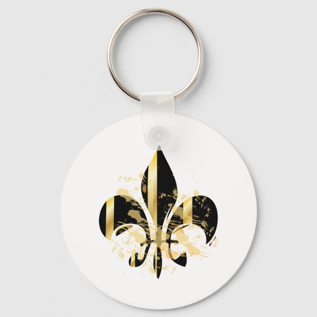 Black and Gold Fleur de Lis Key Ring (Front)