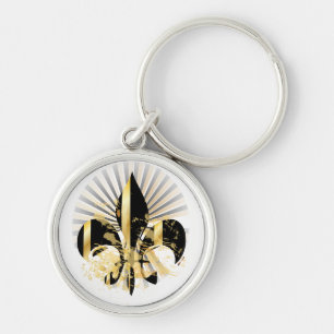 Black and Gold Fleur de Lis Key Ring