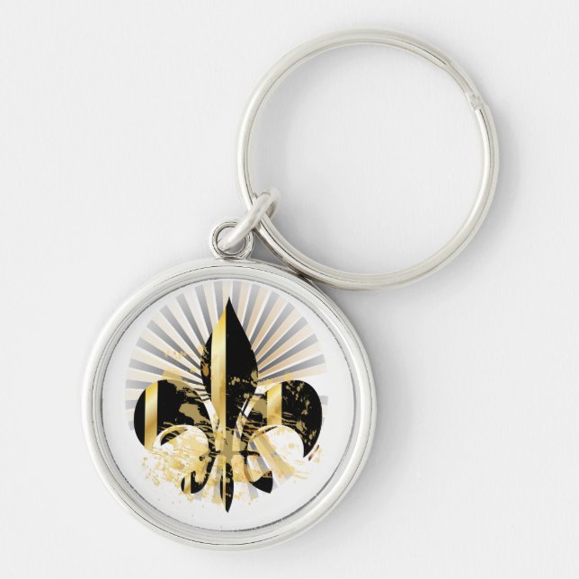 Black and Gold Fleur de Lis Key Ring (Front)
