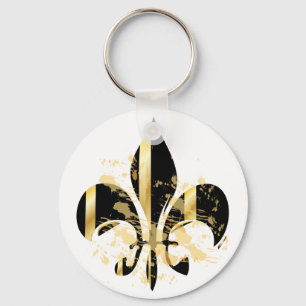 Black and Gold Fleur de Lis Key Ring