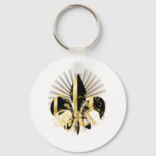 Black and Gold Fleur de Lis Key Ring