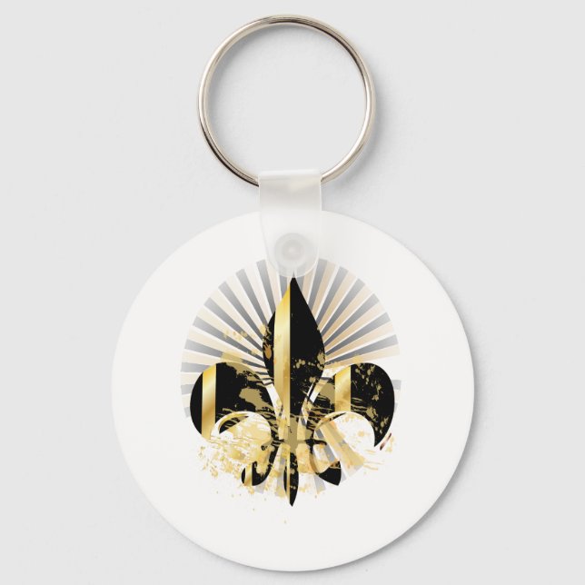 Black and Gold Fleur de Lis Key Ring (Front)