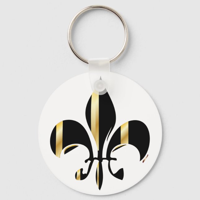 Black and Gold Fleur de Lis Key Ring (Front)