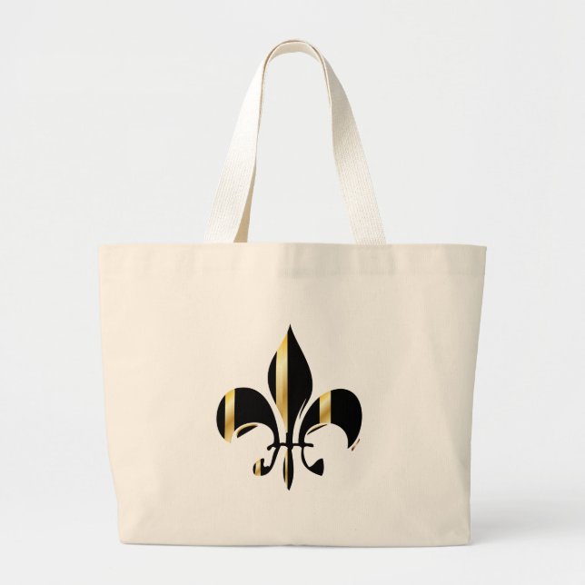 Black and Gold Fleur de Lis Large Tote Bag (Front)