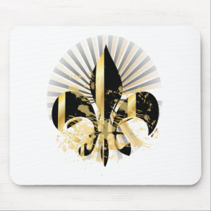Black and Gold Fleur de Lis Mouse Mat