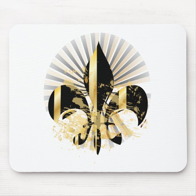 Black and Gold Fleur de Lis Mouse Mat (Front)