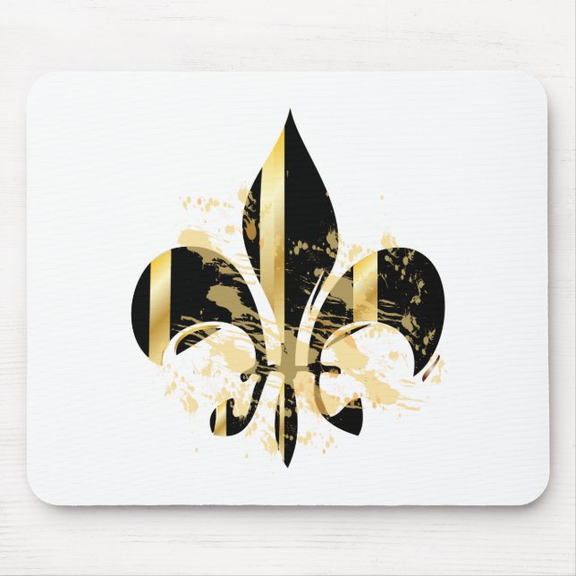 Black and Gold Fleur de Lis Mouse Mat (Front)