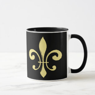 Black and Gold Fleur De Lis Mug Who Dat