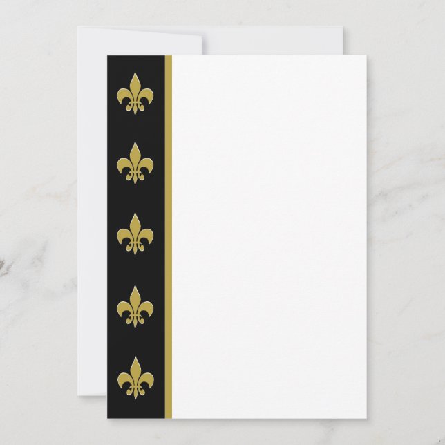 Black and Gold Fleur de Lis Panel Invitation (Front)