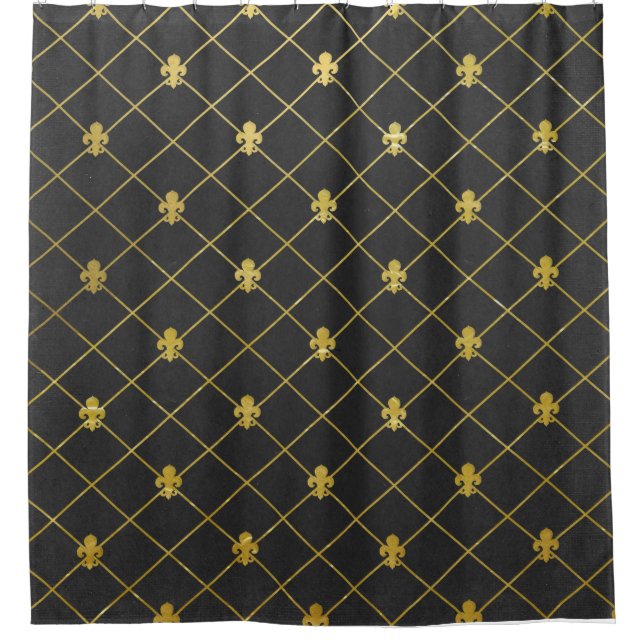 Black and Gold. Fleur de Lis. Shower Curtain (Front)