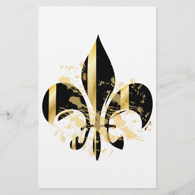 Black and Gold Fleur de Lis Stationery (Front)