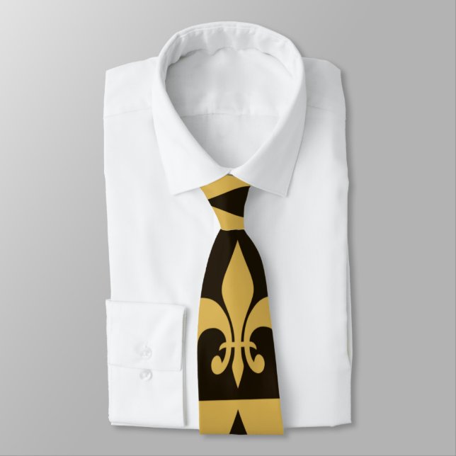Black and Gold Fleur de lis Tie (Tied)