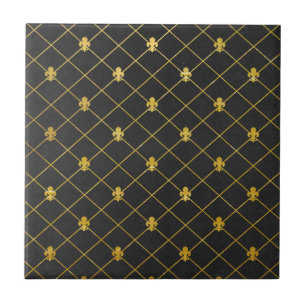 Black and Gold. Fleur de Lis. Tile