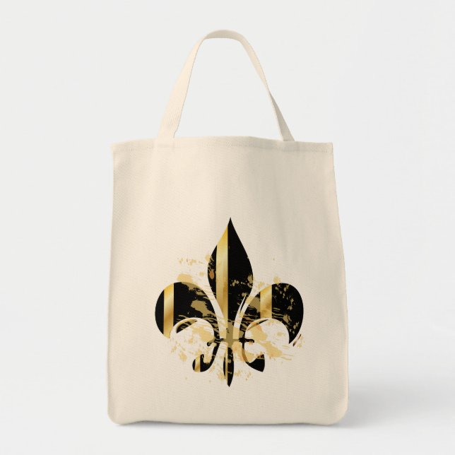 Black and Gold Fleur de Lis Tote Bag (Front)