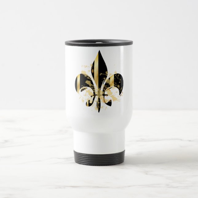 Black and Gold Fleur de Lis Travel Mug (Center)