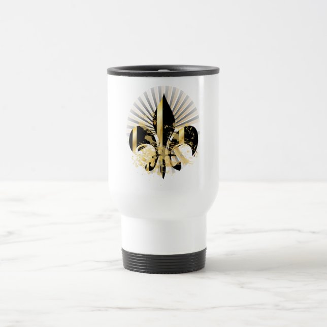 Black and Gold Fleur de Lis Travel Mug (Center)