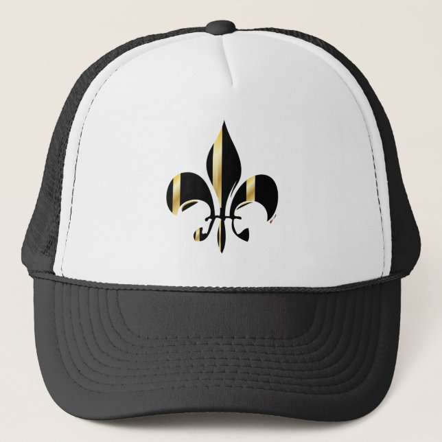 Black and Gold Fleur de Lis Trucker Hat (Front)
