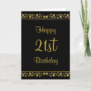 Black and Gold Floral 21st Birthday Card