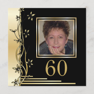 Black and gold floral 60th birthday invitation