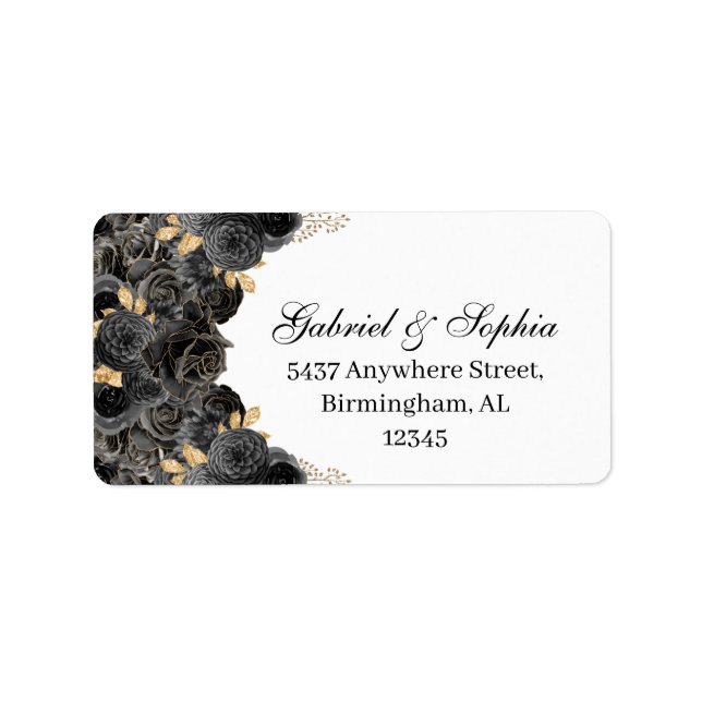 Black and Gold Floral Address Label (Front)