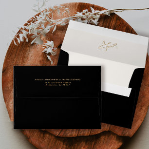 Black and Gold Floral Ampersand Monogram Wedding Envelope