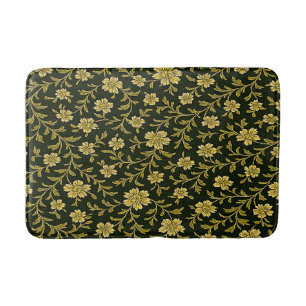 Black and Gold Floral  Bath Mat